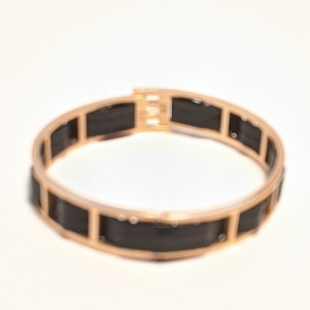 Rose gold plated stainless steel leather b... - Picture 3 of 5